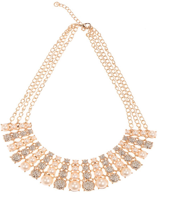 Gold-Plated Alloy Pearl & Rhinestones Beautiful Necklace - The Pari - Distacart