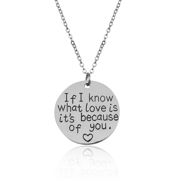 Silver-Plated Alloy Stainless Steel Love Quote Pendant Necklace - The Pari - Distacart