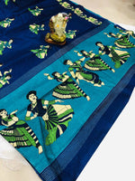 Thumbnail for Vamika Navy Blue & Sky Blue Kalamkari With Jhalar Khadi Silk Saree - Distacart