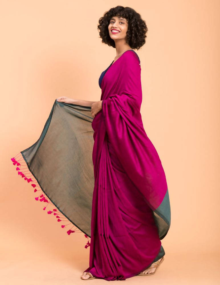 Suta Women Pink Teal Colourblocked Saree - Distacart
