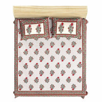 Thumbnail for Jaipuri Hand Printed Floral 144TC Cotton DoubleQueen Bedsheet with 2 Pillow Covers - Distacart