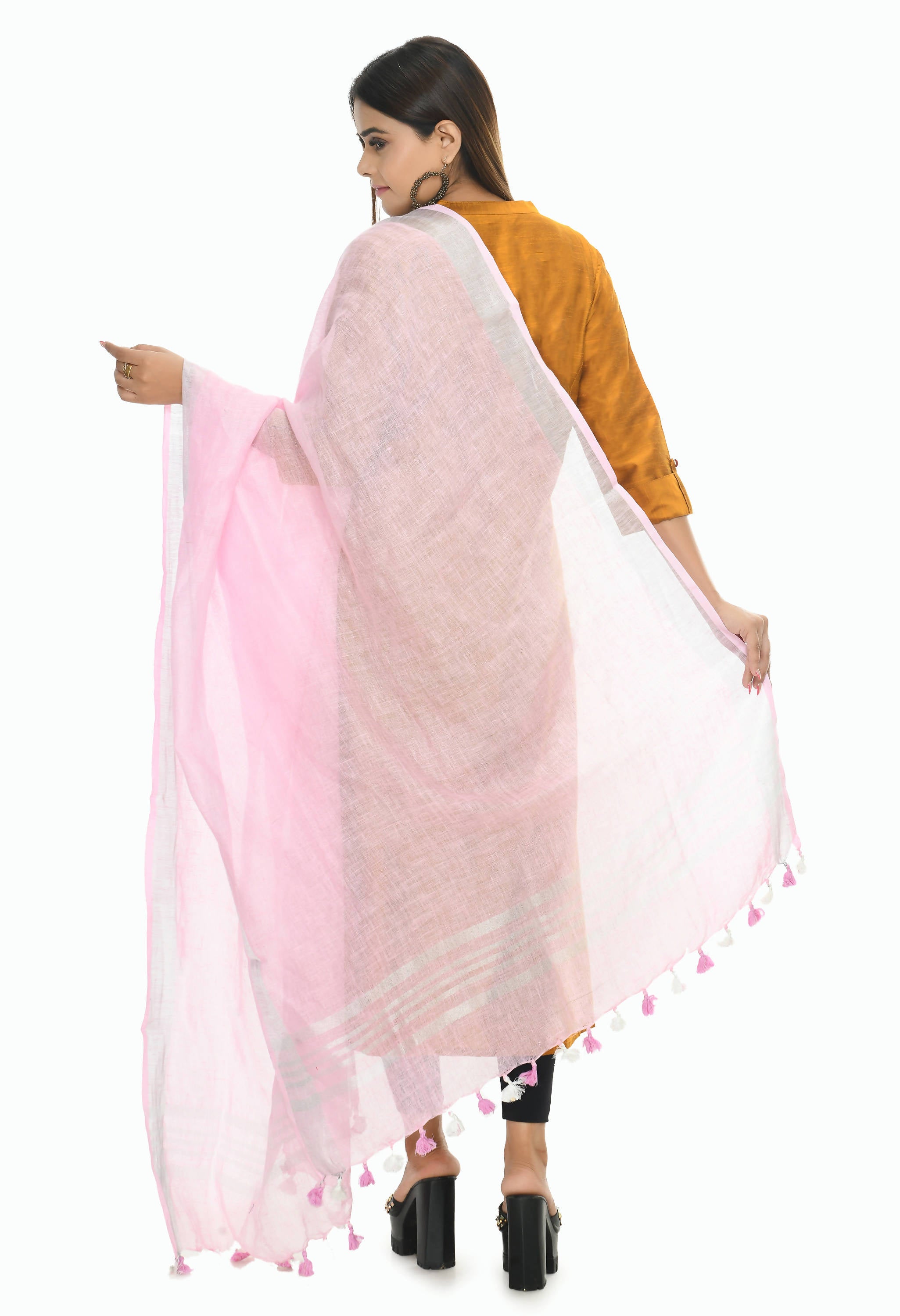 Mominos Fashion Moeza Linen Baby Pink Dupatta