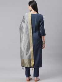 Thumbnail for NOZ2TOZ Teal Blue Striped Kurta With Trousers And Dupatta - Distacart