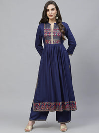 Thumbnail for NOZ2TOZ Navy Blue And Red Embroidered Kurta - Distacart