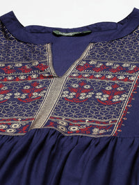 Thumbnail for NOZ2TOZ Navy Blue And Red Embroidered Kurta - Distacart