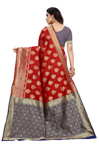 Thumbnail for Vamika Banarasi Jacquard Weaving Red Saree (Dangal Red)