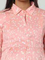 Thumbnail for Manet Three Fourth Maternity Dress White Dot Print With Concealed Zipper Nursing Access - Pink - Distacart