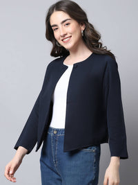 Thumbnail for Even Apparels Navy Polywool Open Front Statement Women's Jacket - Distacart