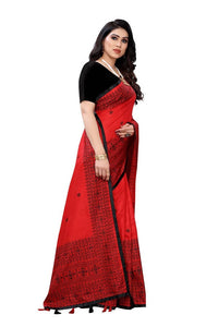 Thumbnail for Vamika Red Sana Silk Printed Saree (Nihal Red)