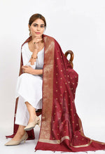 Thumbnail for Mominos Fashion Moeza Women's Banarsi Silk Woven Design Maroon Dupatta - Distacart