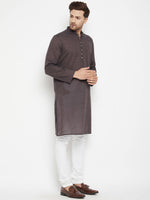 Thumbnail for Even Apparels Brown Pure Cotton Long Men's Kurta With Band Collar - Distacart