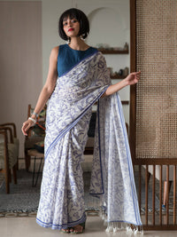 Thumbnail for Suta White Floral Pure Cotton Saree - Distacart