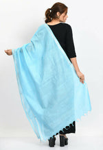 Thumbnail for Mominos Fashion Moeza Women's Linen Cotton Silver Border Sky Blue Dupatta - Distacart