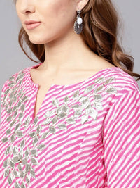 Thumbnail for Yufta Women Pink & White Lehariya Print Anarkali Kurta