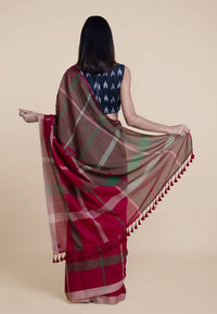 Thumbnail for Suta Women Maroon Green Pure Handloom Cotton Saree - Distacart