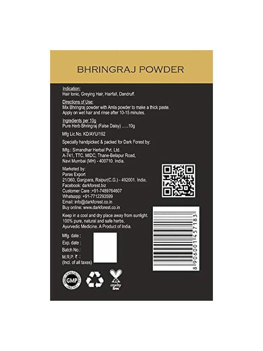 Dark Forest Bhringraj Powder : 100 gm / 200 gm Dark Forest Brahmi Powder : 100 gm / 200 gm Dark Forest Neem Powder : 200 gm