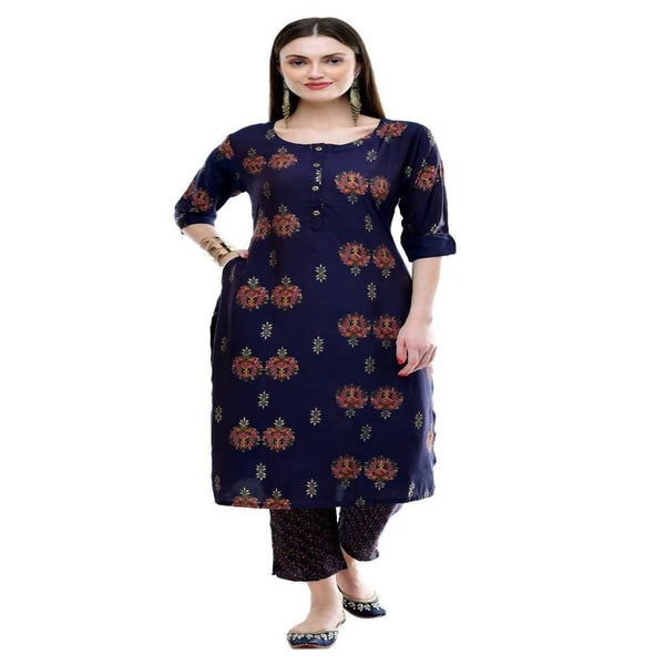 Lagi Women's Blue Printed Straight Kurta & Pant (MC38B)