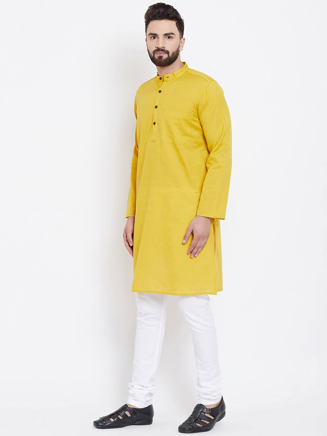 Even Apparels Yellow Men's Pure Cotton Kurta With Band Collar - Distacart