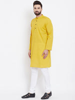 Thumbnail for Even Apparels Yellow Men's Pure Cotton Kurta With Band Collar - Distacart