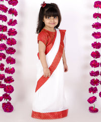 Thumbnail for Little Bansi Red And White Color Bengali Saree With Floral Brocade Blouse