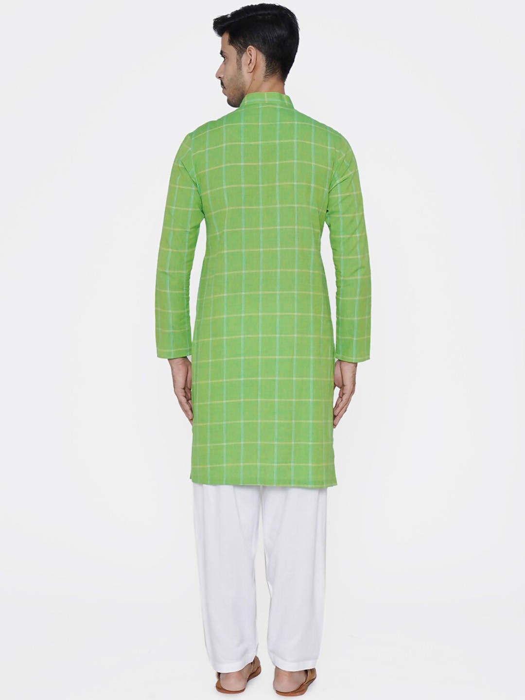 Manyavar Men Green Checked Straight Kurta - Distacart