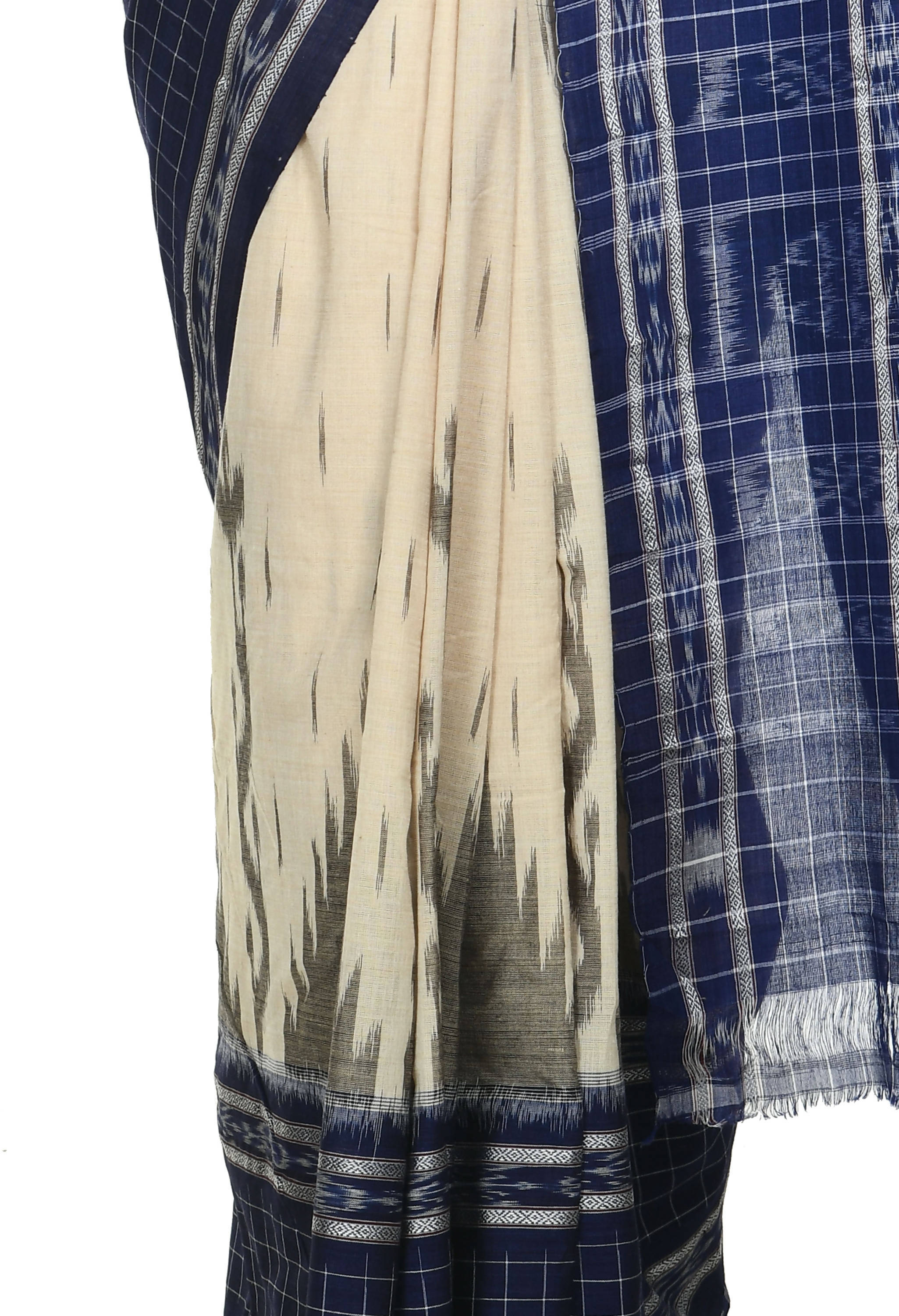 Vamika Sambalpuri Ikat Cotton Scot Dali Tasrite & Blue Saree - Distacart