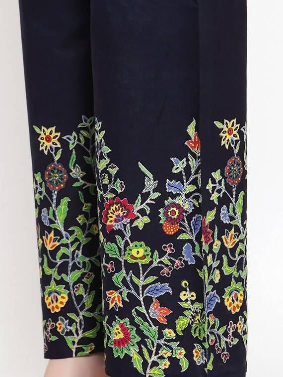 Mominos Fashion Navy Blue Floral Design Palazzo