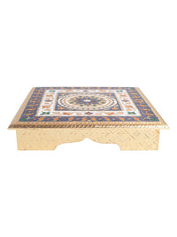 Thumbnail for Golden Peacock Gold-Toned & Red Handcrafted Meenakari Wooden Chowki - Distacart