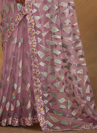 Thumbnail for Light Purple Velvet Texture Net Designer Saree with Unstitched Blouse - Norita Mahitha - Distacart