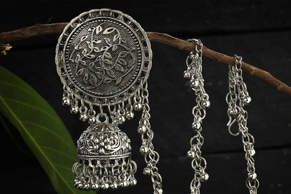 Mominos Fashion Johar Kamal Trendy Oxidized Silver Plated Bahubali Jhumkas - Distacart