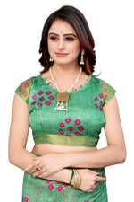 Thumbnail for Vamika Ethnic Fire Pink Jari Border Linen Saree - Distacart