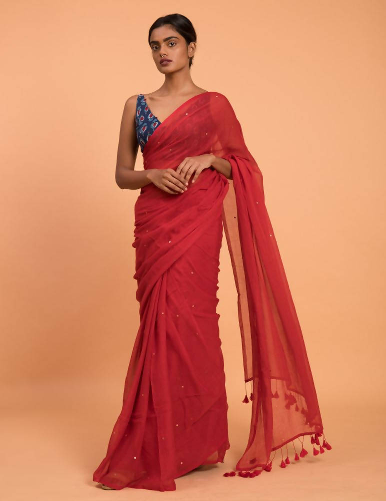 Suta Red Embellished Sequinned Pure Cotton Saree - Distacart