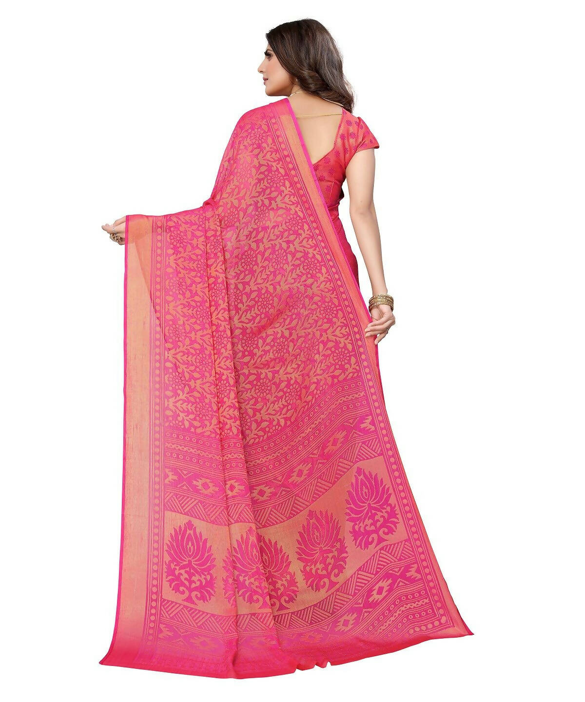 Vamika Pink Chiffon Brasso Bollywood Style Woven Saree (AARADHYA PINK) - Distacart