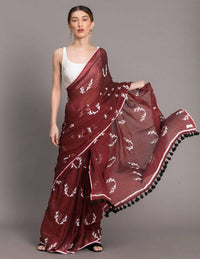 Thumbnail for Suta Women Maroon White Hand Blocked Pure Cotton Saree - Distacart