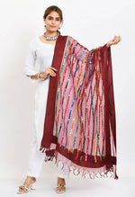 Thumbnail for Mominos Fashion Moeza Women's Orgenza Multi Thread Mirror Work Maroon Dupatta - Distacart