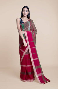 Thumbnail for Suta Women Maroon Green Pure Handloom Cotton Saree - Distacart