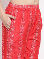 Thumbnail for Myshka Women's Red Cotton Printed 3/4 Sleeve Round Neck Casual Kurta Pant Dupatta Set