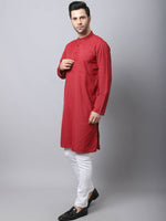 Thumbnail for Even Apparels Maroon Cotton Checked Men's Kurta With Band Collar - Distacart