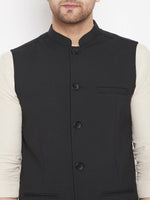 Thumbnail for Even Apparels Black Merino Men Woven Nehru Jacket PW668 - Distacart