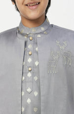 Thumbnail for Lil Drama Mehfil Grey Kurta Pant Jacket Set For Boys - Distacart