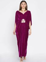 Thumbnail for Women Republic Wine Velvet Embroiderd Gown - Distacart