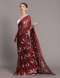 Thumbnail for Suta Women Maroon White Hand Blocked Pure Cotton Saree - Distacart