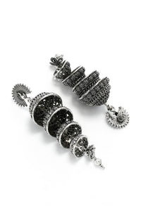 Thumbnail for Mominos Fashion Johar Kamal Peacock Design Silver Colour Earrings - Distacart