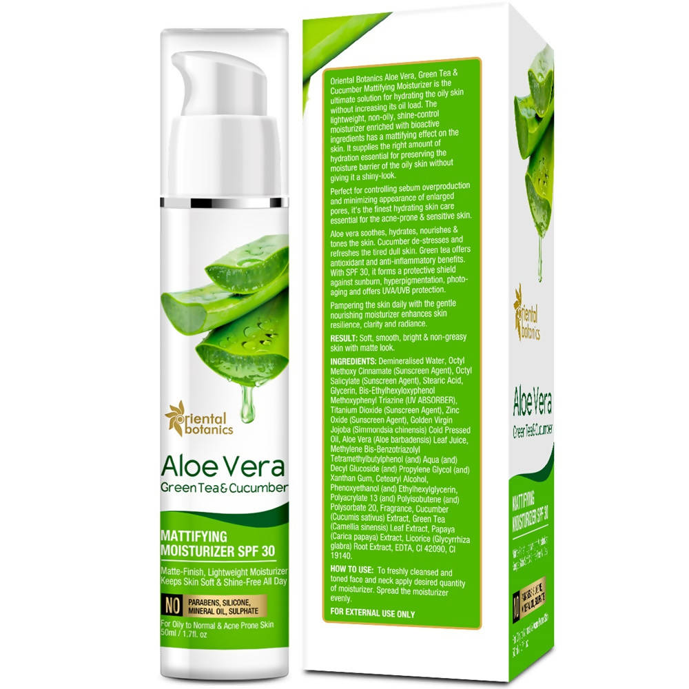 Oriental Botanics Aloe Vera, Green Tea & Cucumber Mattifying Moisturizer SPF 30