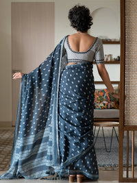 Thumbnail for Suta Navy Blue Woven Design Pure Cotton Saree - Distacart