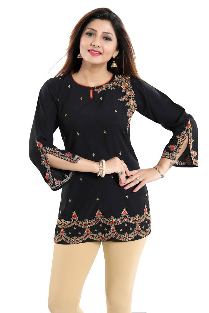 Snehal Creations Gracefully Black Alluring Indian Designer Short Kurti Tunic