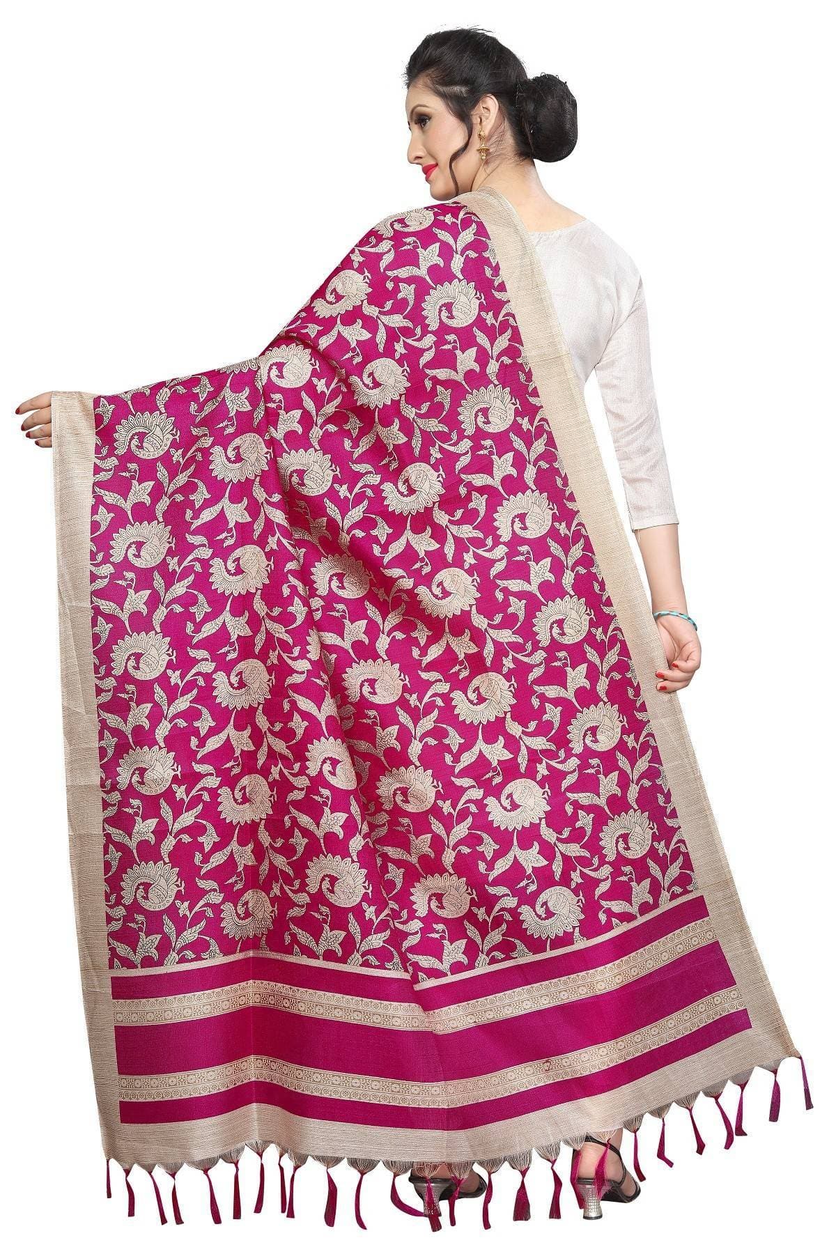 Vamika Pink Printed Khadi Bhagalpuri Dupatta