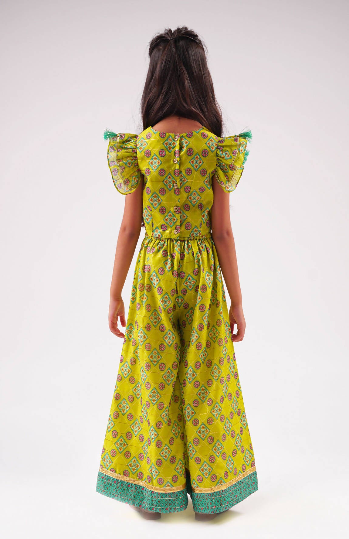 Lil Drama Raangoli Crop Top With Palazzo Co-Ordinate Set - Green - Distacart