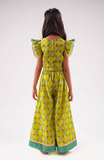 Thumbnail for Lil Drama Raangoli Crop Top With Palazzo Co-Ordinate Set - Green - Distacart