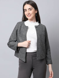 Thumbnail for Even Apparels Black Pure Wool Open Front Statement Women's Jacket - Distacart